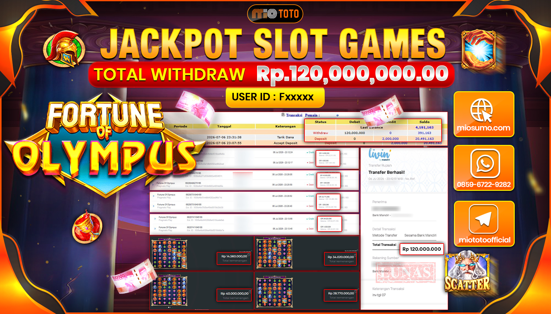 JACKPOT SLOT FORTUNE OF OLYMPUS Rp.120,000,000 DI BAYAR TUNAI !!!