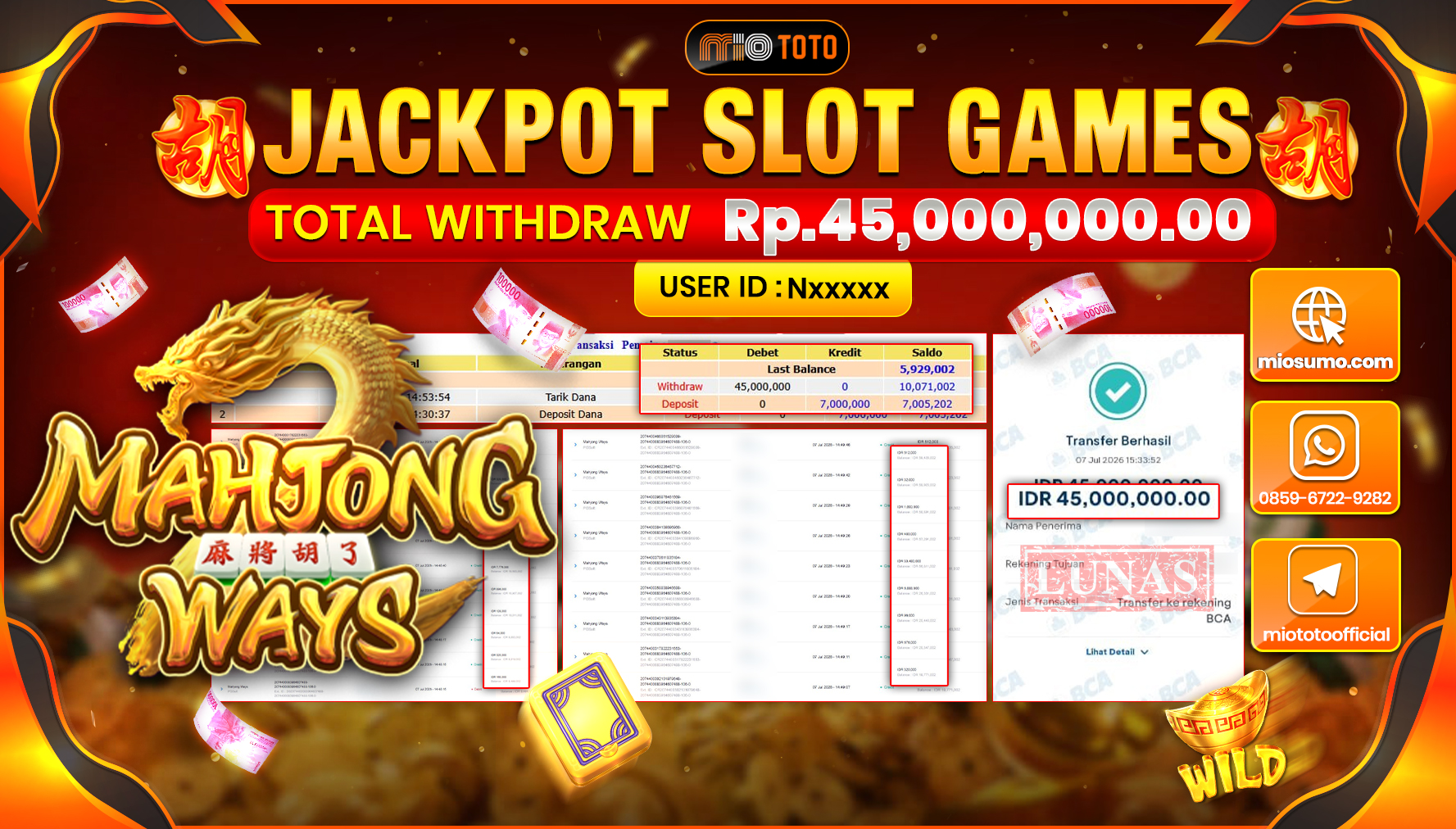 JACKPOT SLOT MAHJONG WAYS Rp.45,000,000 DI BAYAR TUNAI !!!