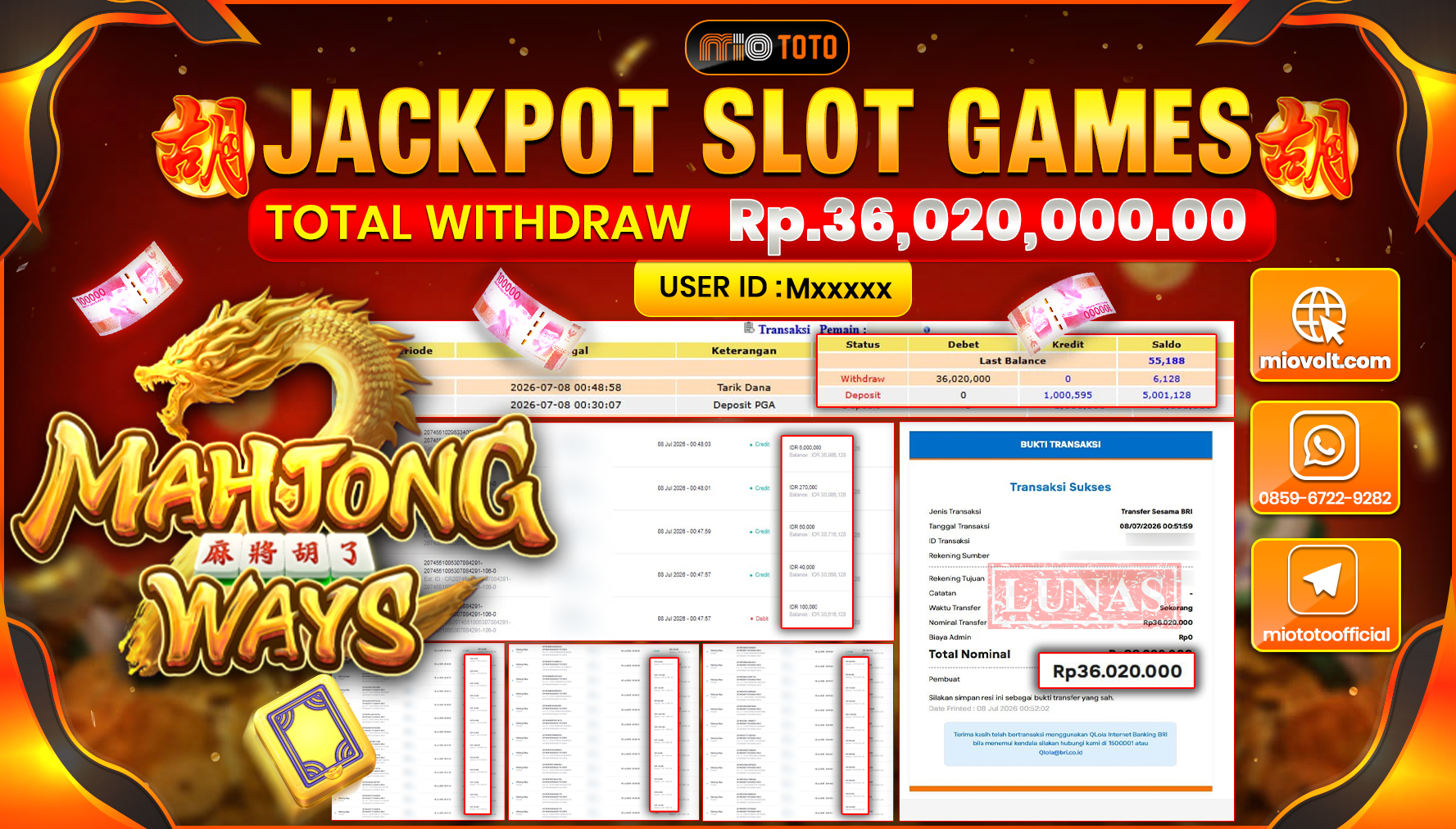 JACKPOT SLOT MAHJONG WAYS Rp.36,020,000 DI BAYAR TUNAI !!!