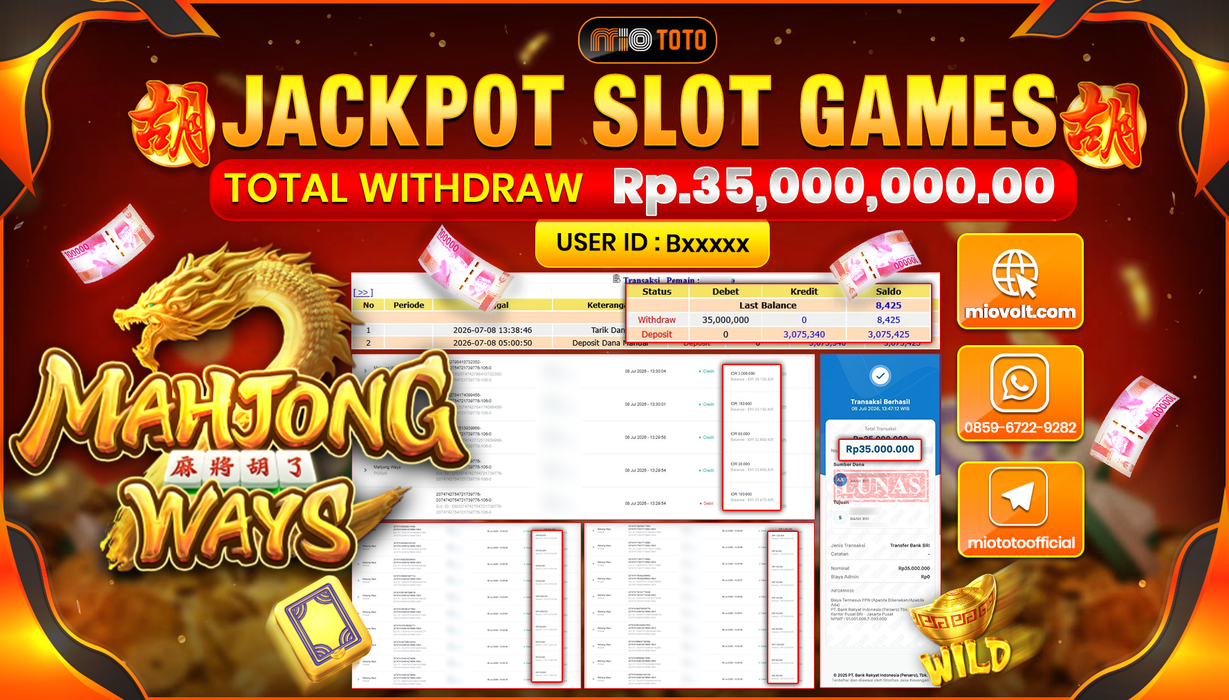 JACKPOT SLOT MAHJONG WAYS Rp.35,000,000 DI BAYAR TUNAI !!!