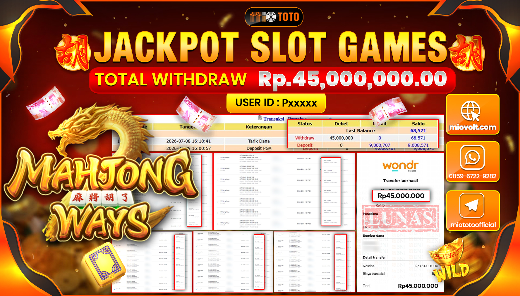 JACKPOT SLOT MAHJONG WAYS Rp.45,000,000 DI BAYAR TUNAI !!!