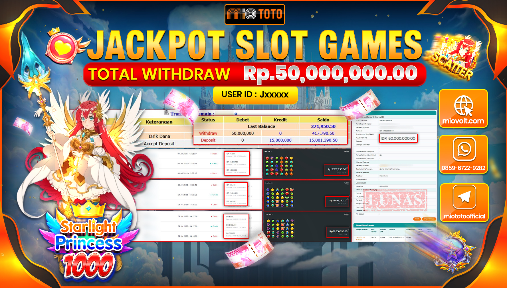 JACKPOT SLOT STARLIGHT PRINCESS 1000 Rp.50,000,000 DI BAYAR TUNAI !!!