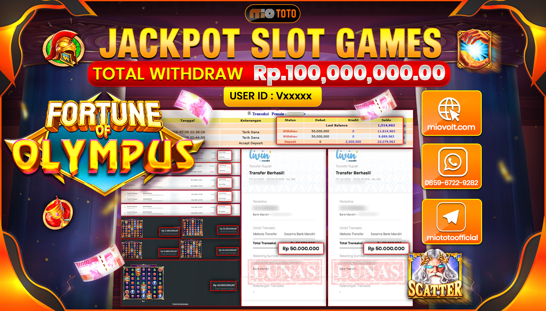 JACKPOT SLOT FORTUNE OF OLYMPUS Rp.100,000,000 DI BAYAR TUNAI !!!