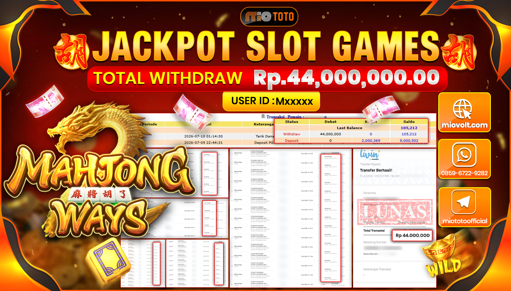 JACKPOT SLOT MAHJONG WAYS Rp.44,000,000 DI BAYAR TUNAI !!!