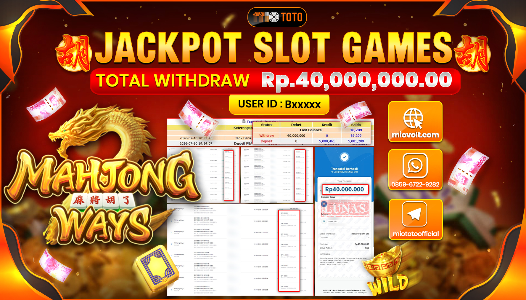 JACKPOT SLOT MAHJONG WAYS Rp.40,000,000 DI BAYAR TUNAI !!!