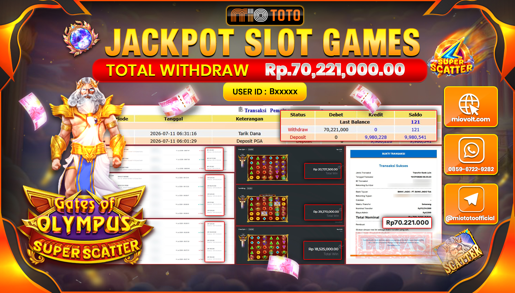 JACKPOT SLOT GATES OF OLYMPUS SUPER SCATTER Rp.70,221,000 DI BAYAR TUNAI !!!