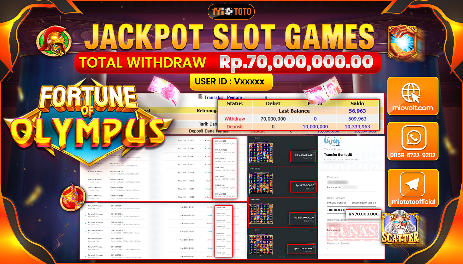 JACKPOT SLOT FORTUNE OF OLYMPUS Rp.70,000,000 DI BAYAR TUNAI !!!