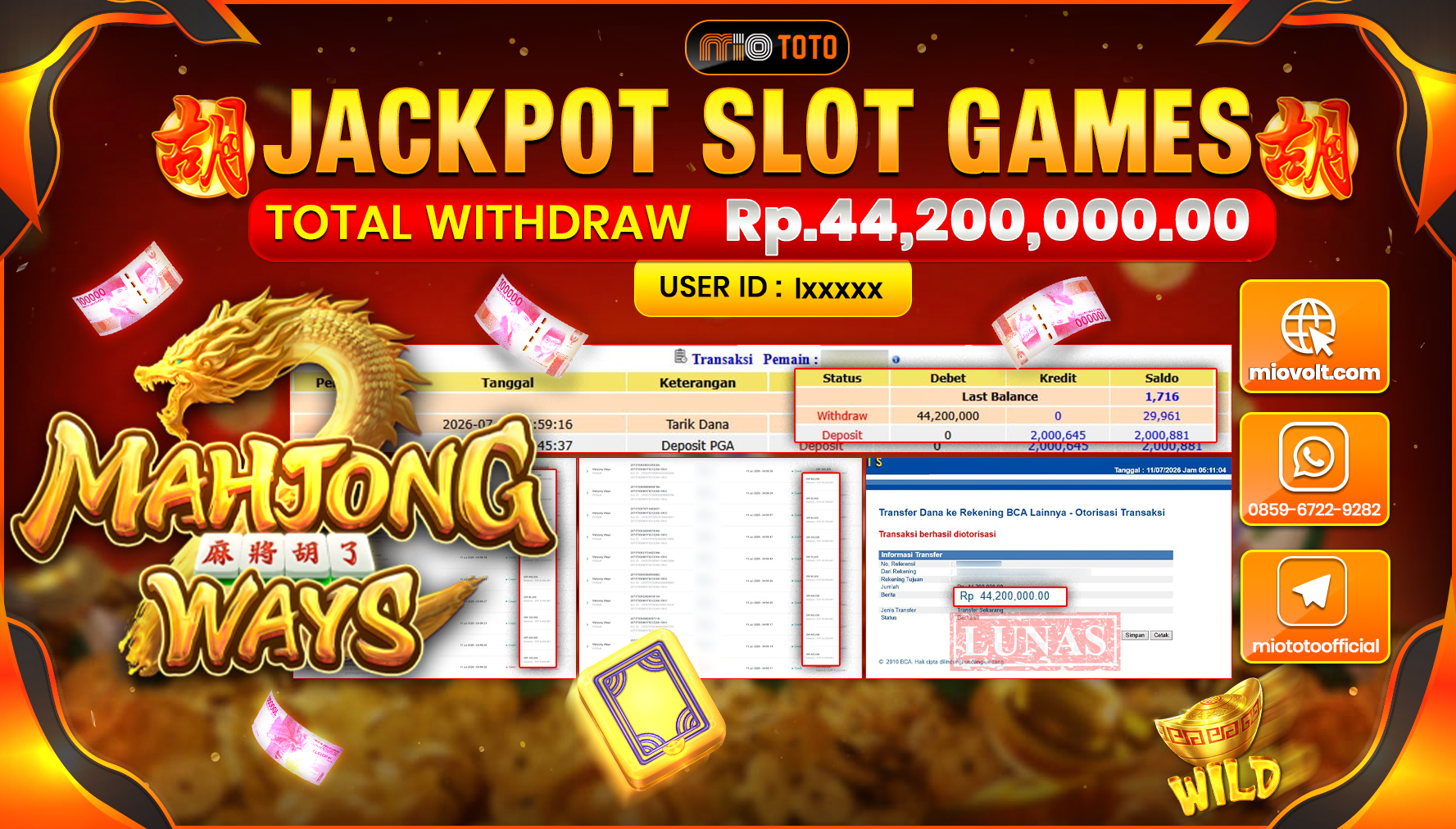 JACKPOT SLOT MAHJONG WAYS Rp.44,200,000 DI BAYAR TUNAI !!!