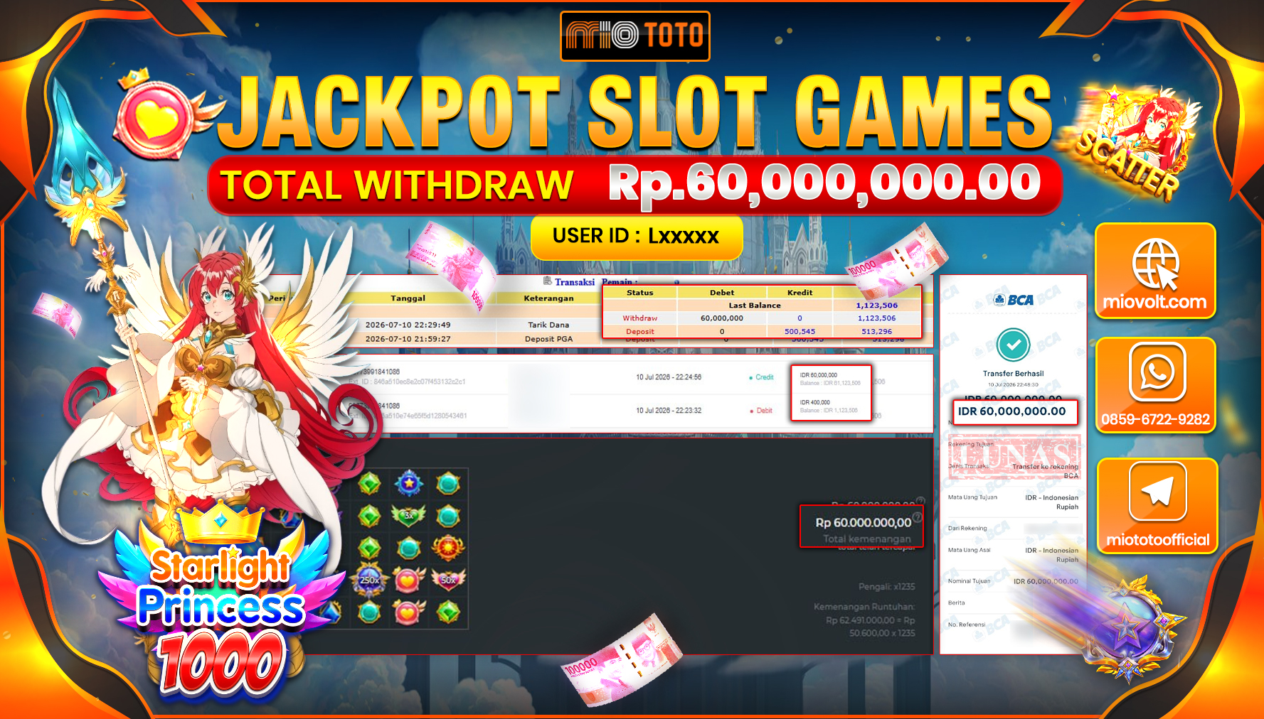 JACKPOT SLOT STARLIGHT PRINCESS 1000 Rp.60,000,000 DI BAYAR TUNAI !!!