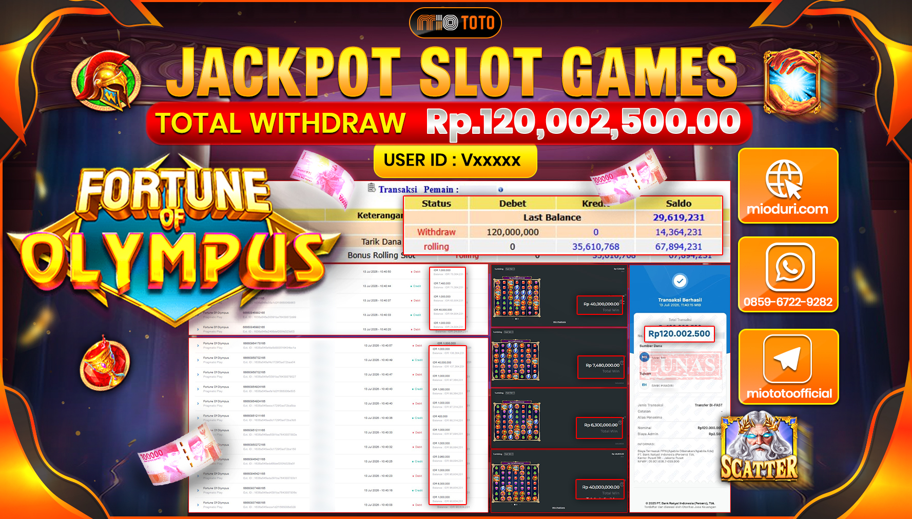 JACKPOT SLOT FORTUNE OF OLYMPUS Rp.120,002,500 DI BAYAR TUNAI !!!