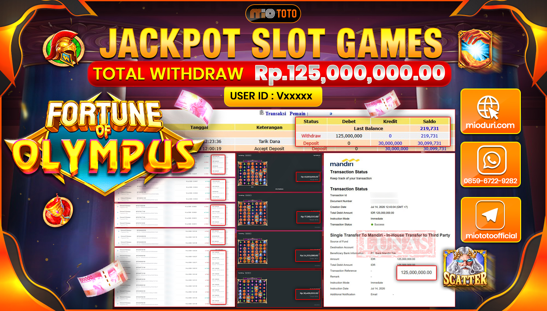 JACKPOT SLOT FORTUNE OF OLYMPUS Rp.125,000,000 DI BAYAR TUNAI !!!