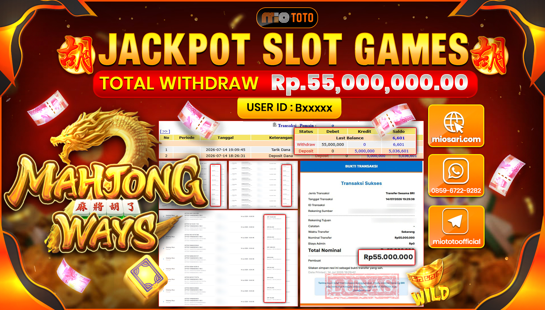 JACKPOT SLOT MAHJONG WAYS Rp.55,000,000 DI BAYAR TUNAI !!!