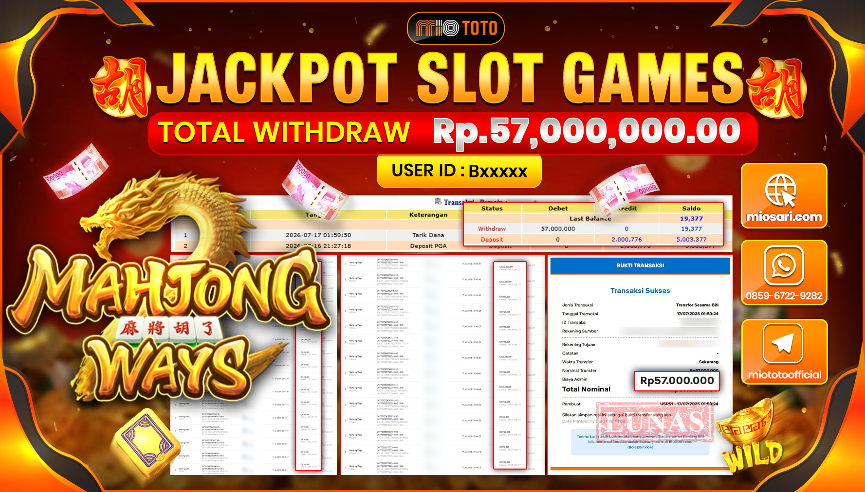 JACKPOT SLOT MAHJONG WAYS Rp.57,000,000 DI BAYAR TUNAI !!!