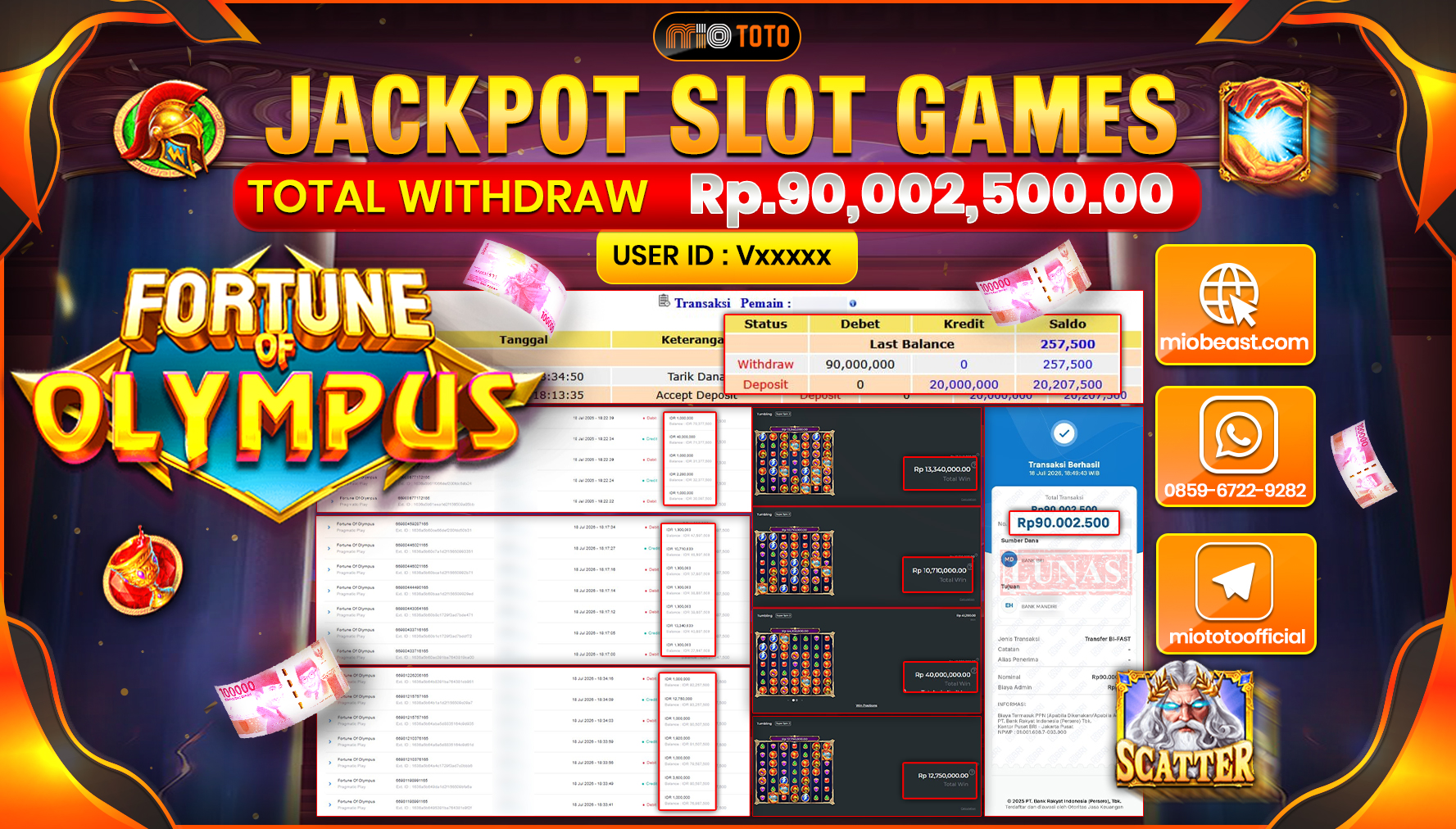 JACKPOT SLOT FORTUNE OF OLYMPUS Rp.90,002,500 DI BAYAR TUNAI !!!