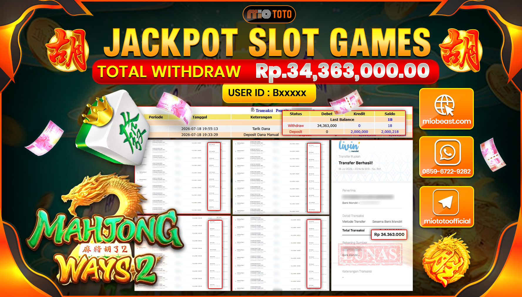 JACKPOT SLOT MAHJONG WAYS 2 Rp.34,363,000 DI BAYAR TUNAI !!!