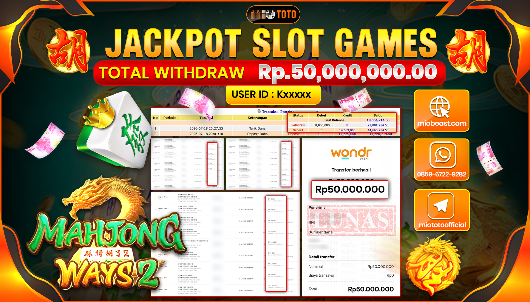 JACKPOT SLOT MAHJONG WAYS 2 Rp.50,000,000 DI BAYAR TUNAI !!!