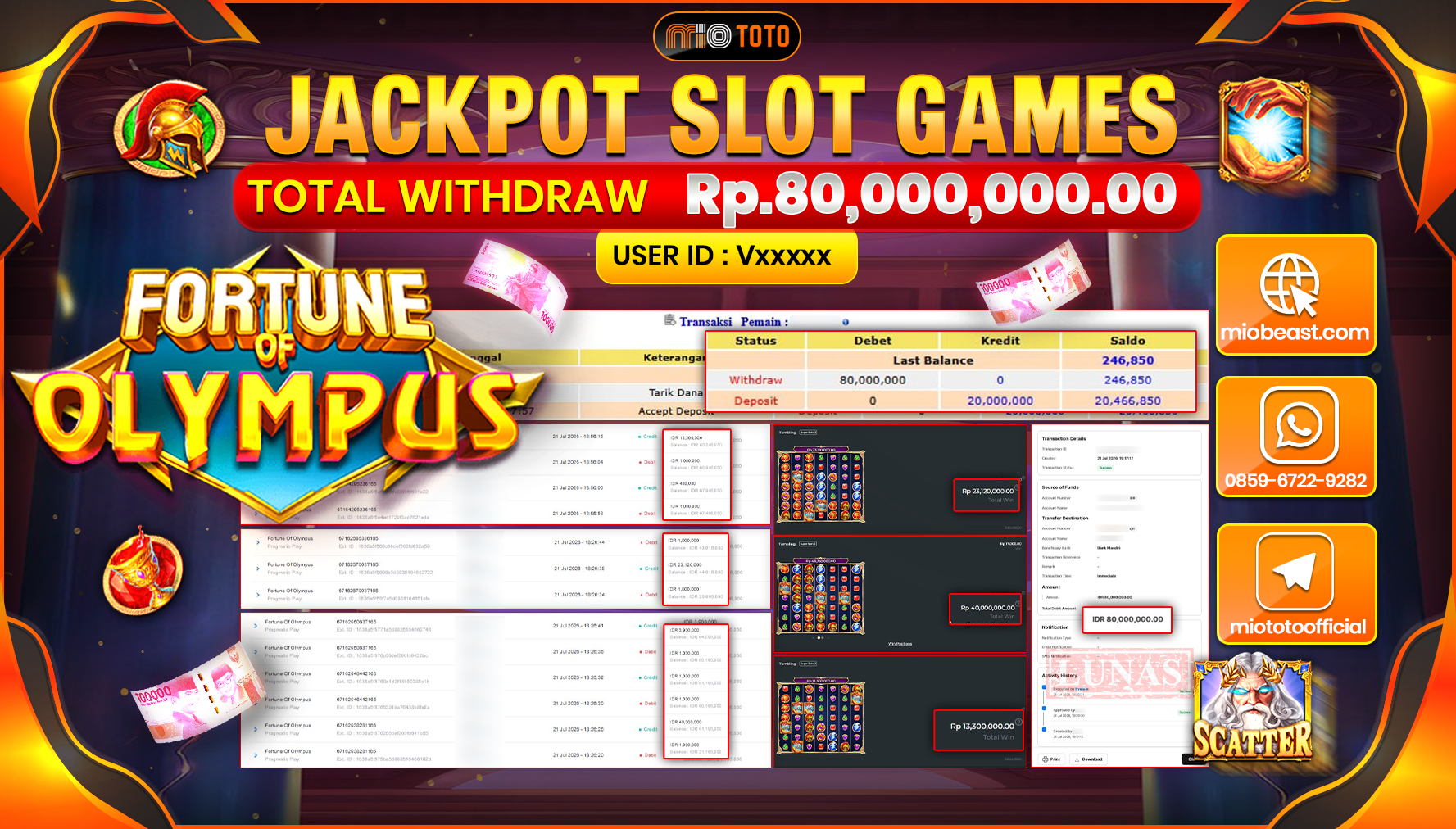 JACKPOT SLOT FORTUNE OF OLYMPUS Rp.80,000,000 DI BAYAR TUNAI !!!