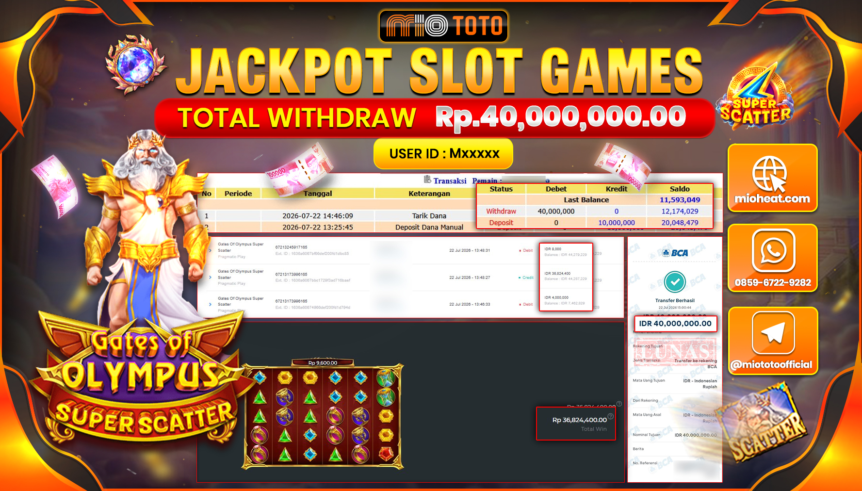 JACKPOT SLOT GATES OF OLYMPUS SUPER SCATTER Rp.40,000,000 DI BAYAR TUNAI !!!