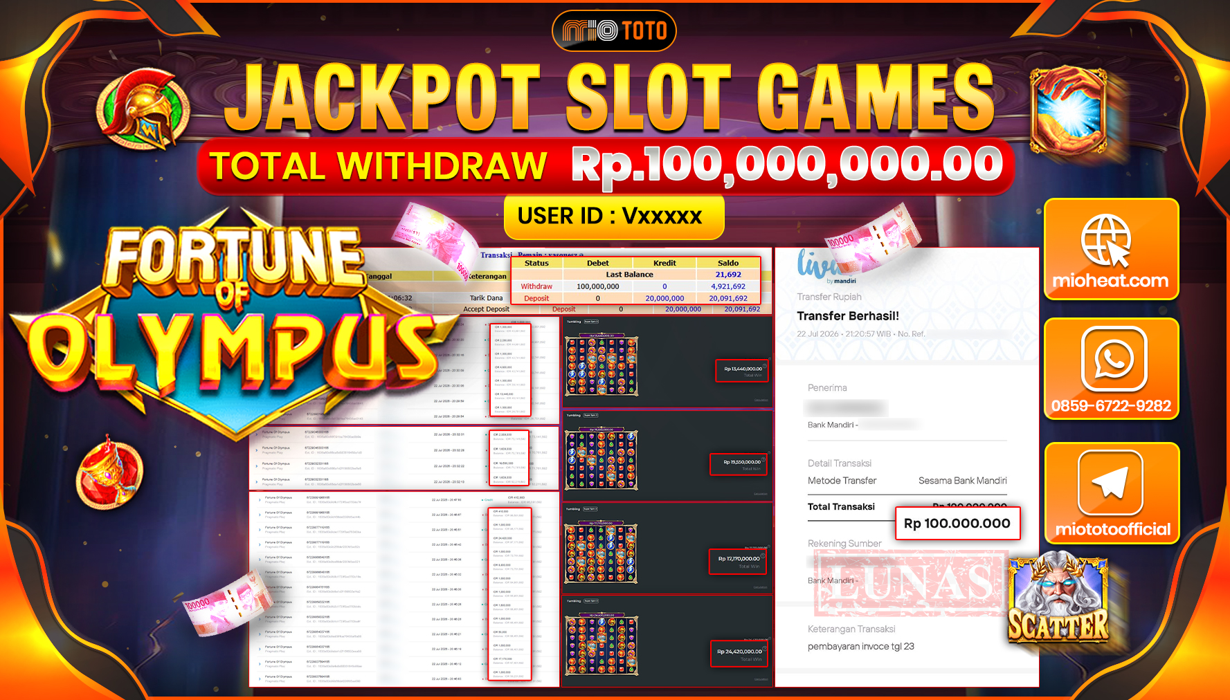 JACKPOT SLOT FORTUNE OF OLYMPUS Rp.100,000,000 DI BAYAR TUNAI !!!