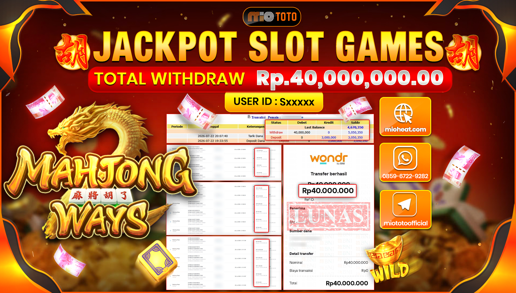JACKPOT SLOT MAHJONG WAYS Rp.40,000,000 DI BAYAR TUNAI !!!