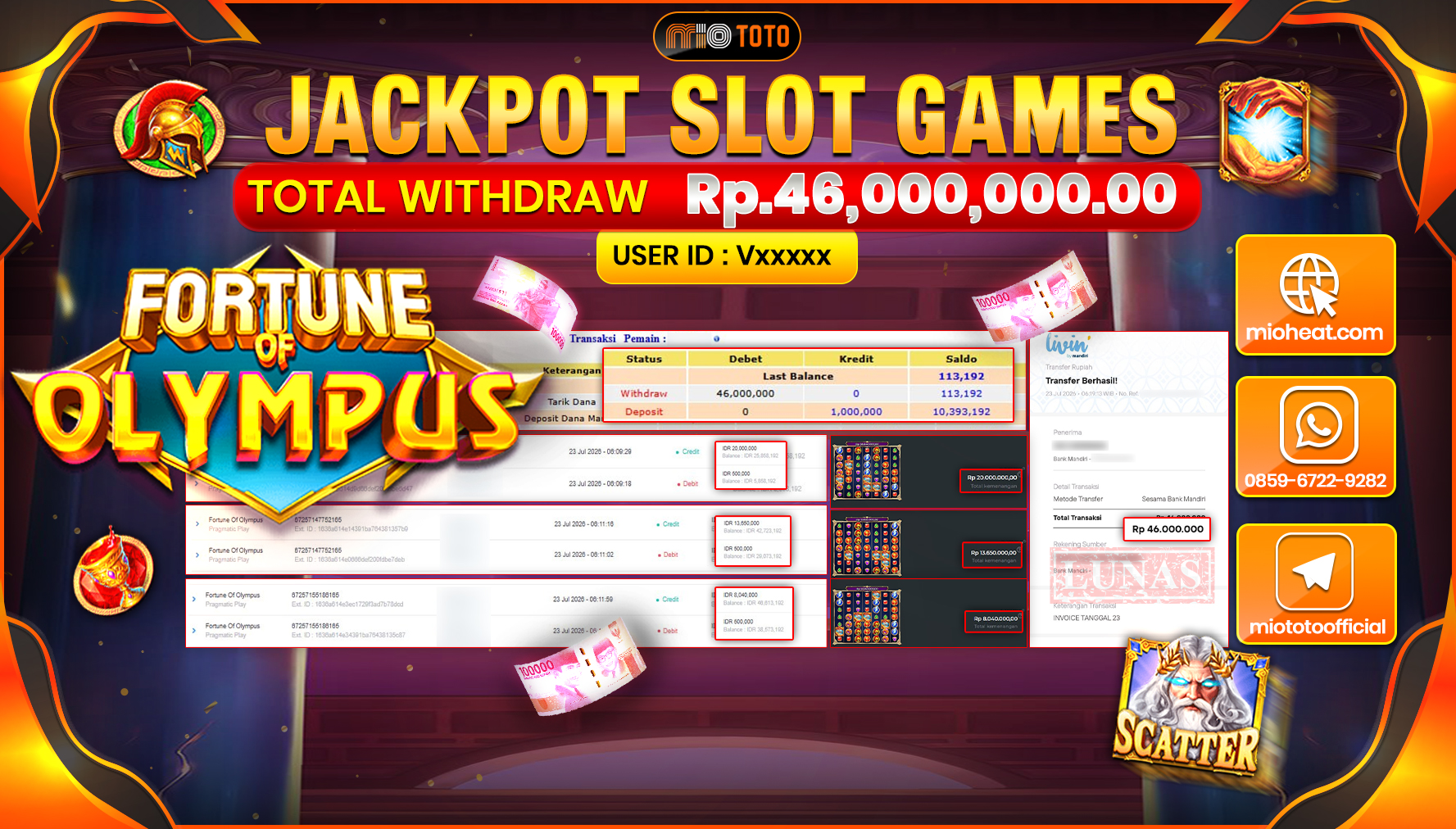 JACKPOT SLOT FORTUNE OF OLYMPUS Rp.46,000,000 DI BAYAR TUNAI !!!