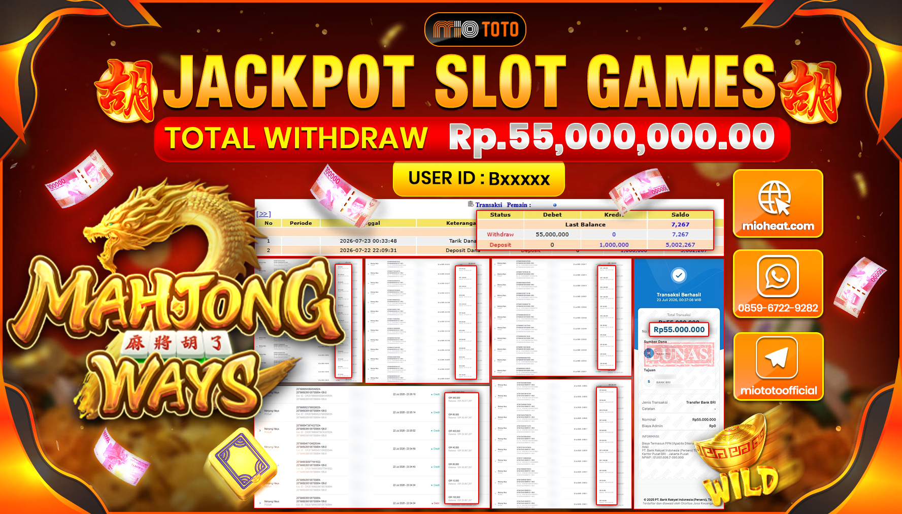 JACKPOT SLOT MAHJONG WAYS Rp.55,000,000 DI BAYAR TUNAI !!!
