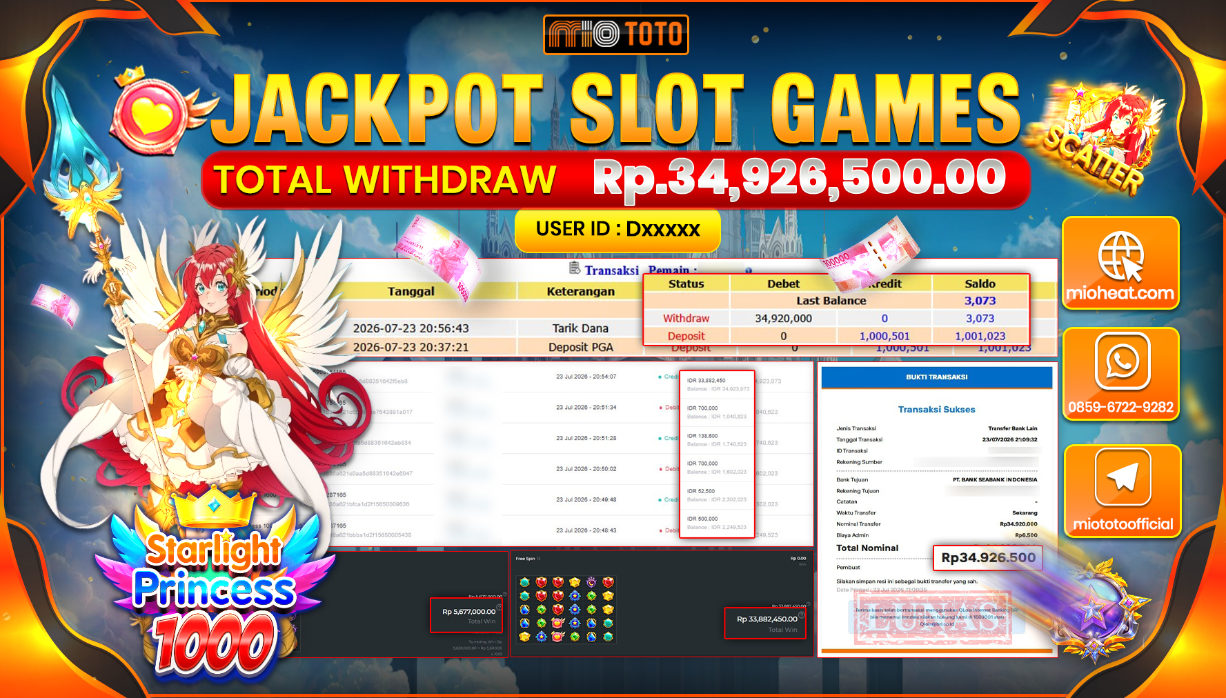JACKPOT SLOT STARLIGHT PRINCESS 1000 Rp.34,926,500 DI BAYAR TUNAI !!!