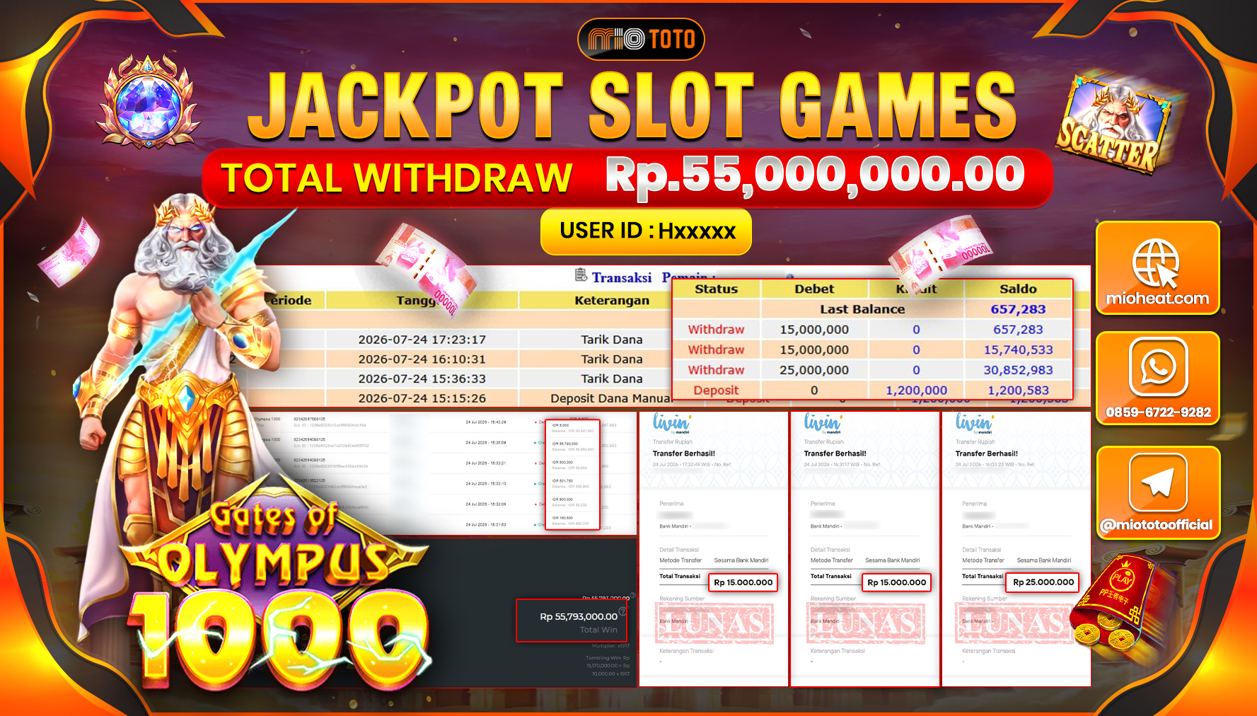 JACKPOT SLOT GATES OF OLYMPUS 1000 Rp.55,000,000 DI BAYAR TUNAI !!!