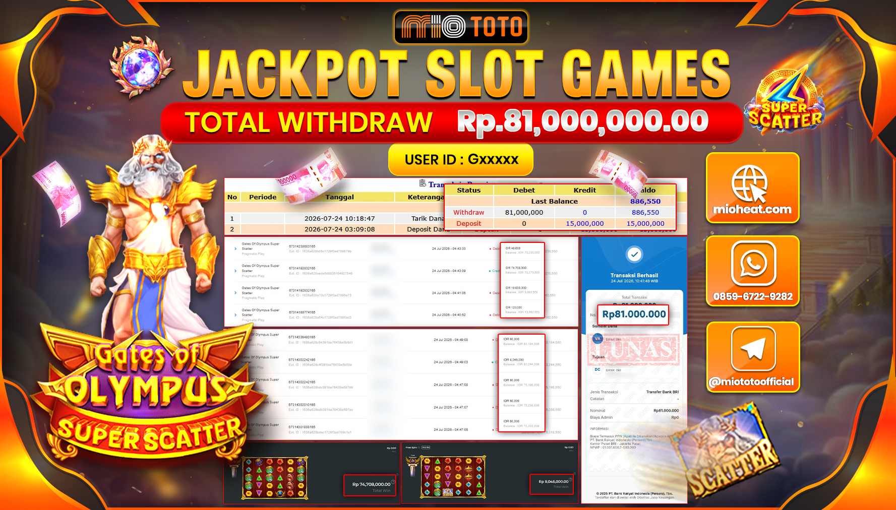 JACKPOT SLOT GATES OF OLYMPUS SUPER SCATTER Rp.81,000,000 DI BAYAR TUNAI !!!