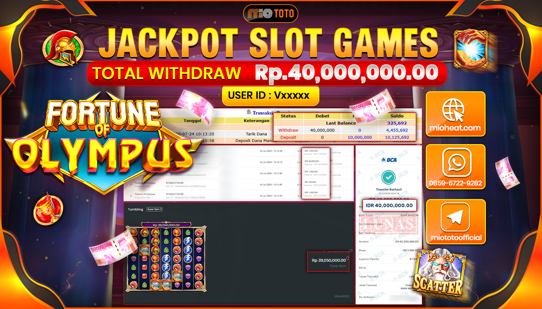 JACKPOT SLOT FORTUNE OF OLYMPUS Rp.40,000,000 DI BAYAR TUNAI !!!