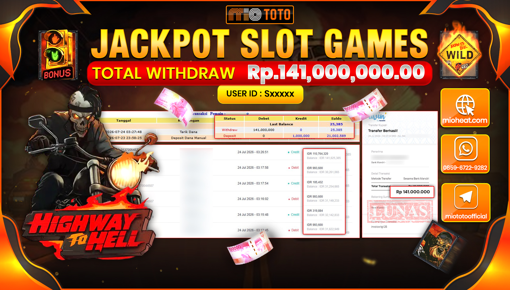 JACKPOT SLOT HIGHWAY TO HELL Rp.141,000,000 DI BAYAR TUNAI !!!