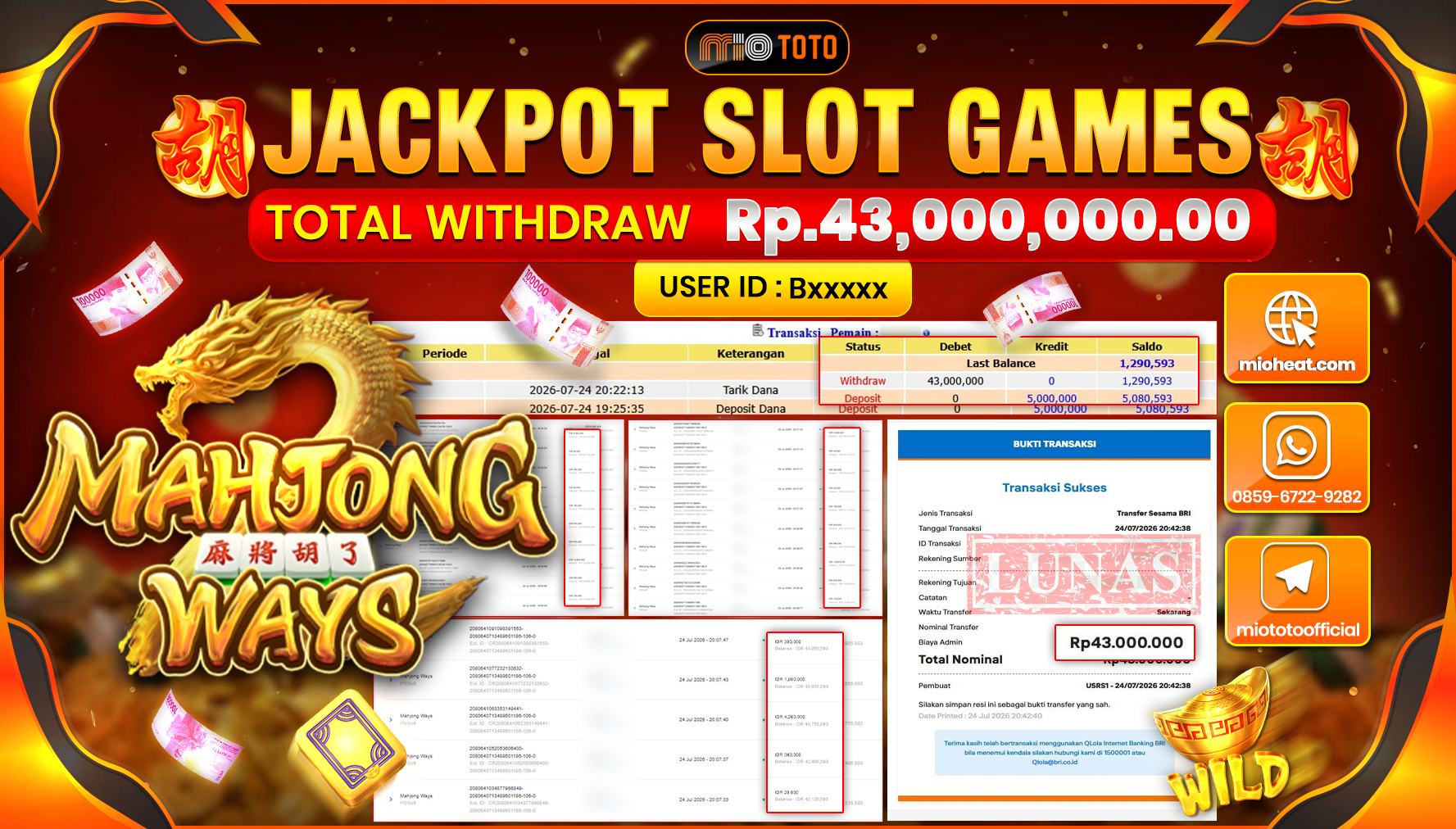 JACKPOT SLOT MAHJONG WAYS Rp.43,000,000 DI BAYAR TUNAI !!!