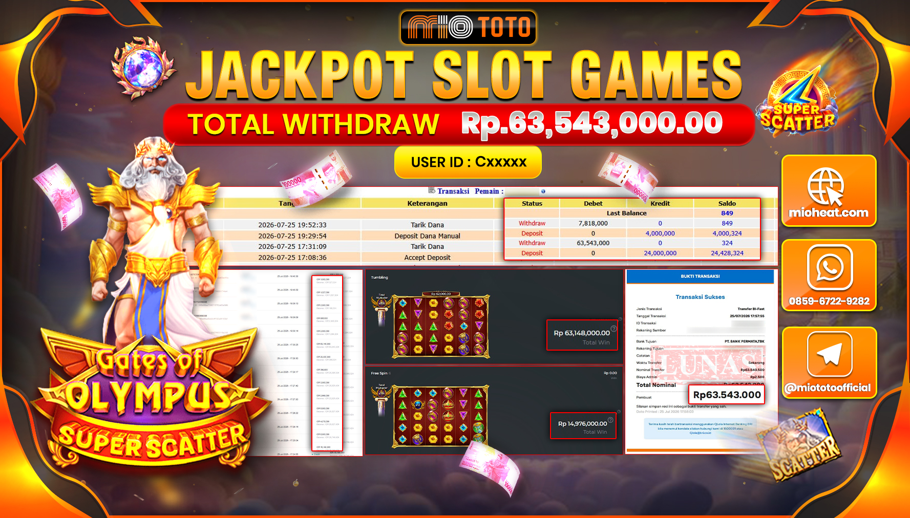 JACKPOT SLOT GATES OF OLYMPUS SUPER SCATTER Rp.63,543,000 DI BAYAR TUNAI !!!