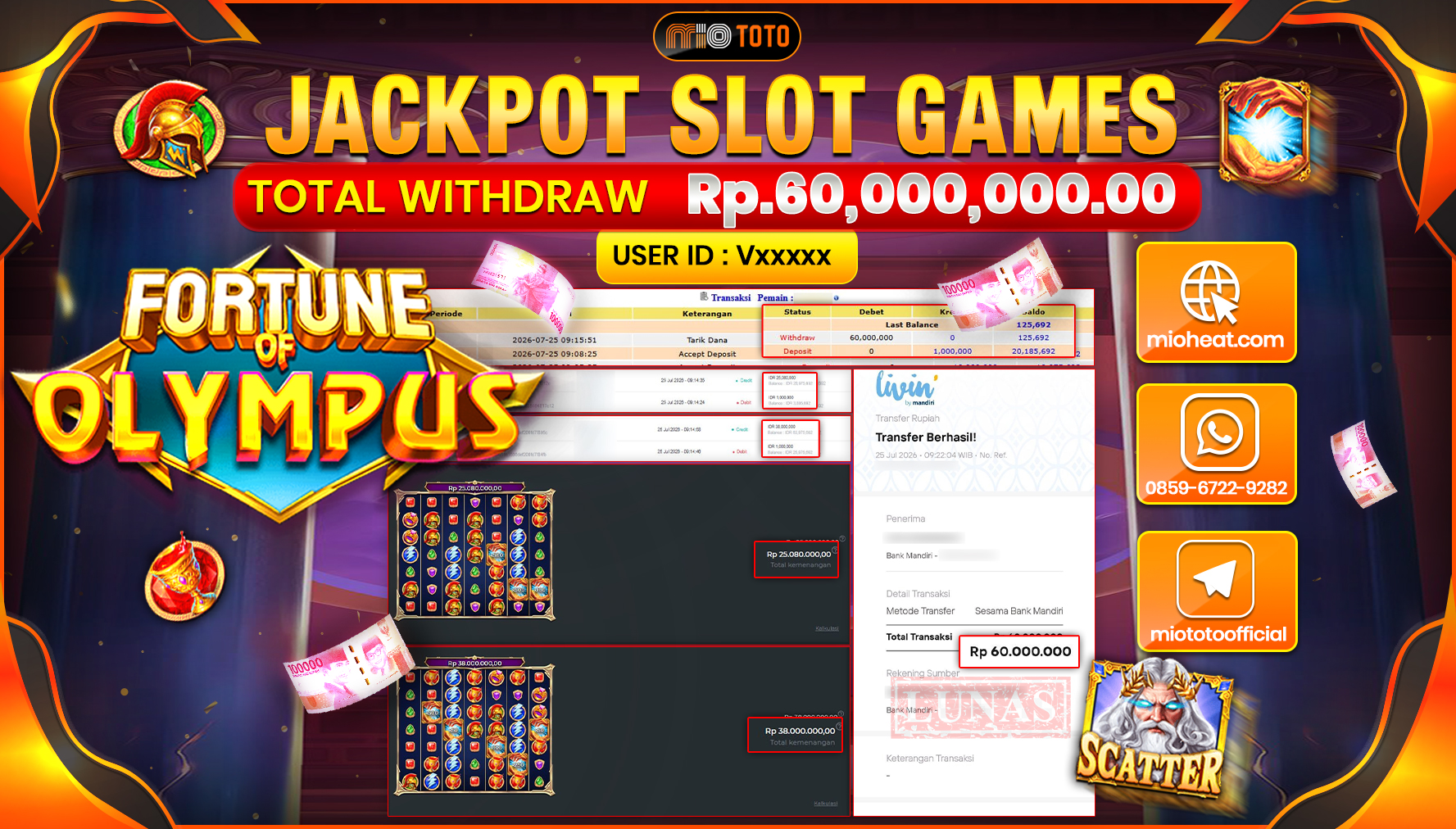 JACKPOT SLOT FORTUNE OF OLYMPUS Rp.60,000,000 DI BAYAR TUNAI !!!