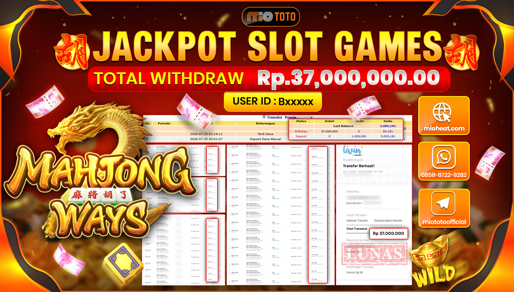 JACKPOT SLOT MAHJONG WAYS Rp.37,000,000 DI BAYAR TUNAI !!!