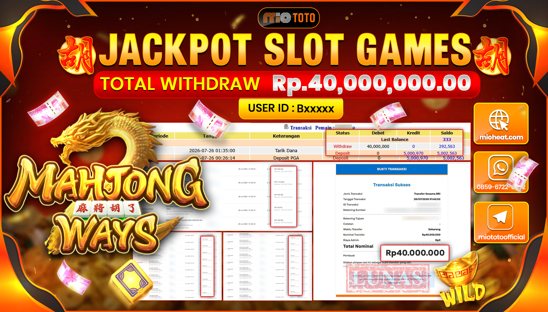 JACKPOT SLOT MAHJONG WAYS Rp.40,000,000 DI BAYAR TUNAI !!!