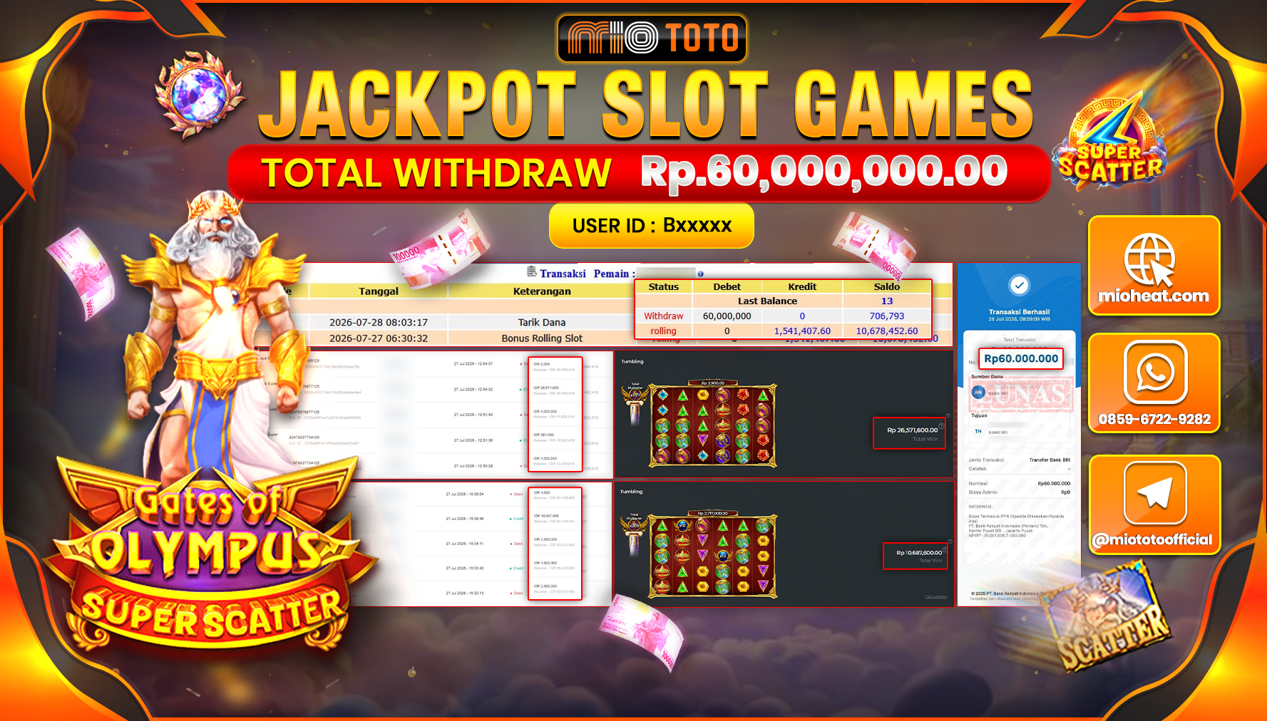JACKPOT SLOT GATES OF OLYMPUS SUPER SCATTER Rp.60,000,000 DI BAYAR TUNAI !!!