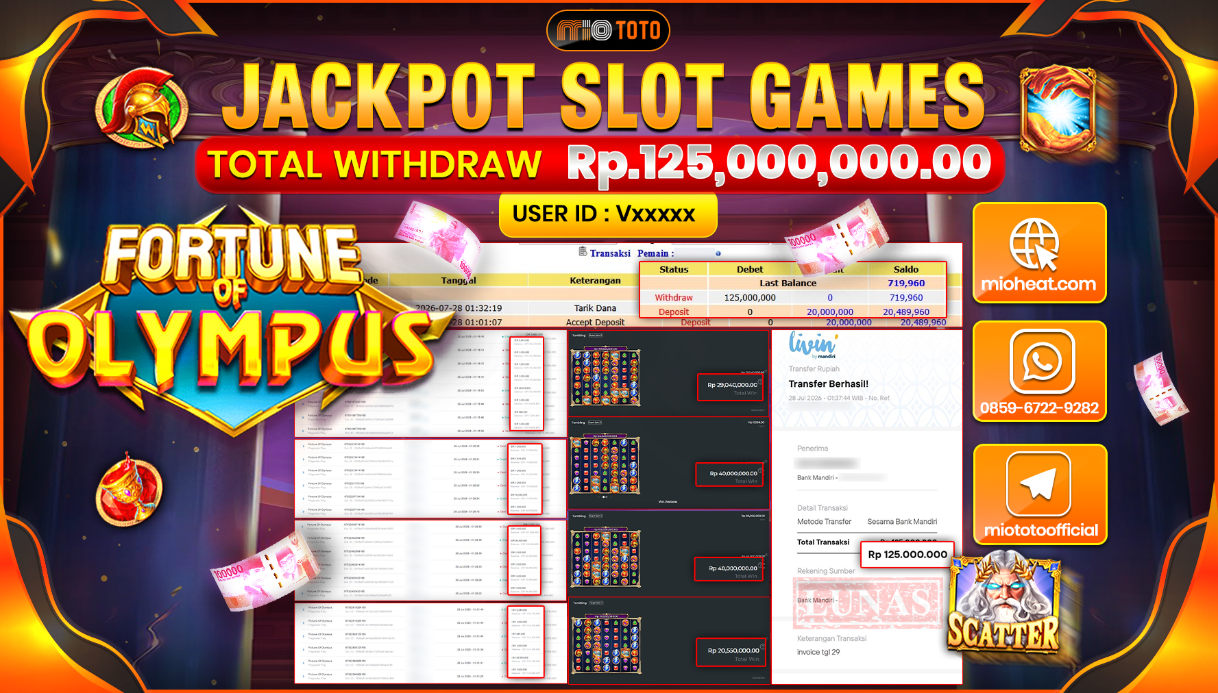 JACKPOT SLOT FORTUNE OF OLYMPUS Rp.125,000,000 DI BAYAR TUNAI !!!