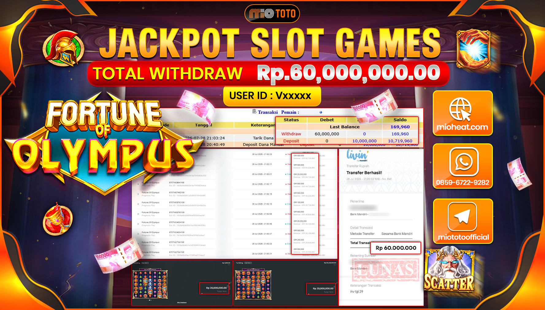 JACKPOT SLOT FORTUNE OF OLYMPUS Rp.60,000,000 DI BAYAR TUNAI !!!