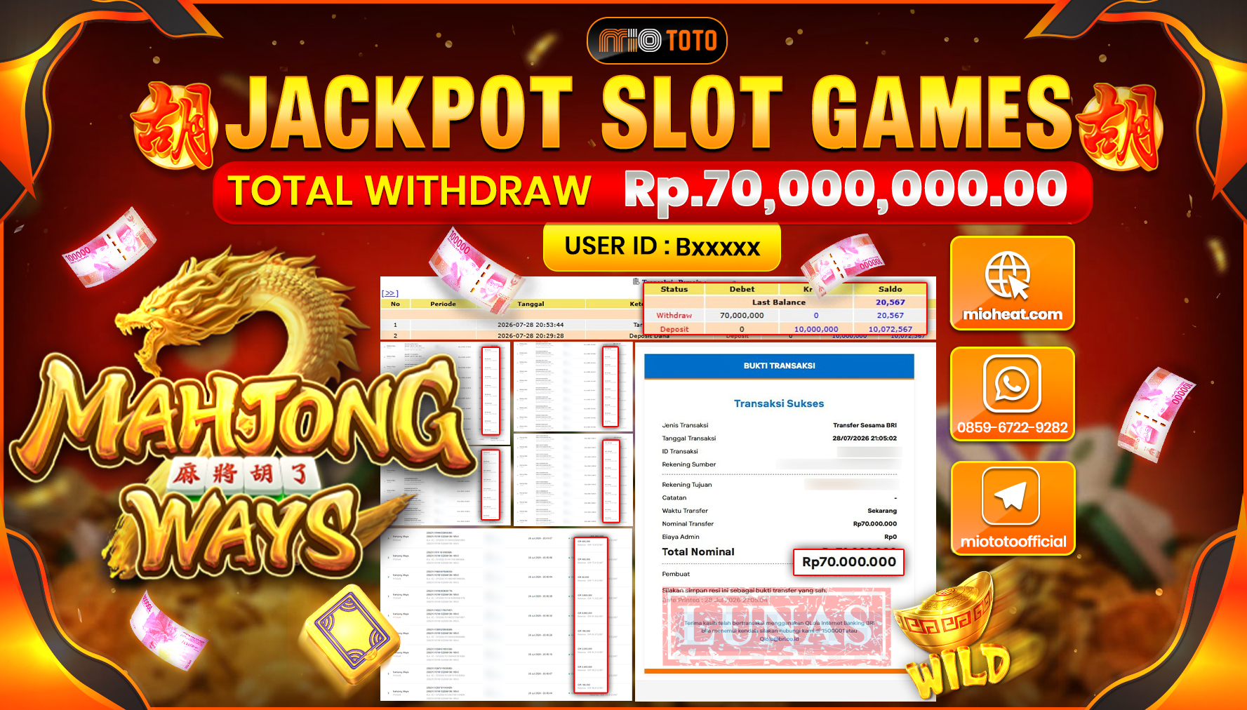 JACKPOT SLOT MAHJONG WAYS Rp.70,000,000 DI BAYAR TUNAI !!!