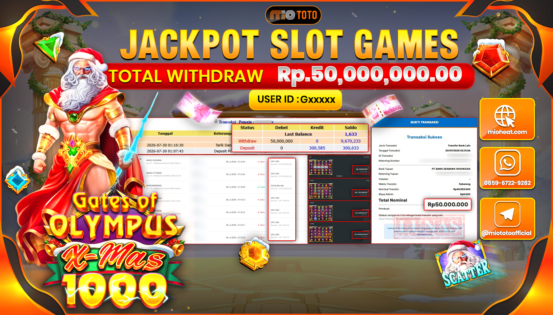 JACKPOT SLOT GATES OF OLYMPUS X-MAS 1000 Rp.50,000,000 DI BAYAR TUNAI !!!