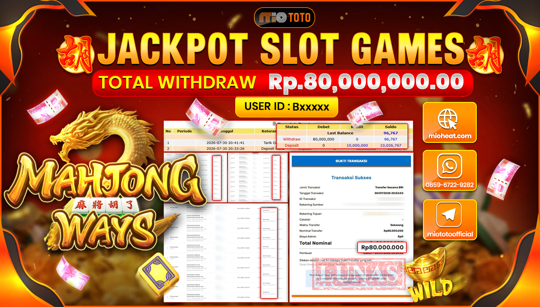 JACKPOT SLOT MAHJONG WAYS Rp.80,000,000 DI BAYAR TUNAI !!!