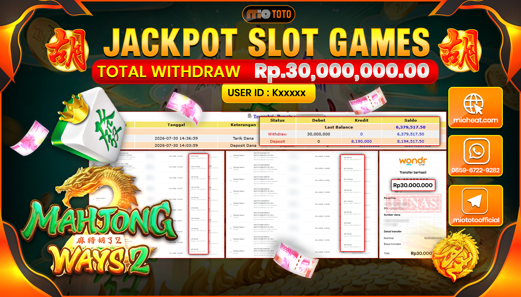 JACKPOT SLOT MAHJONG WAYS 2 Rp.30,000,000 DI BAYAR TUNAI !!!