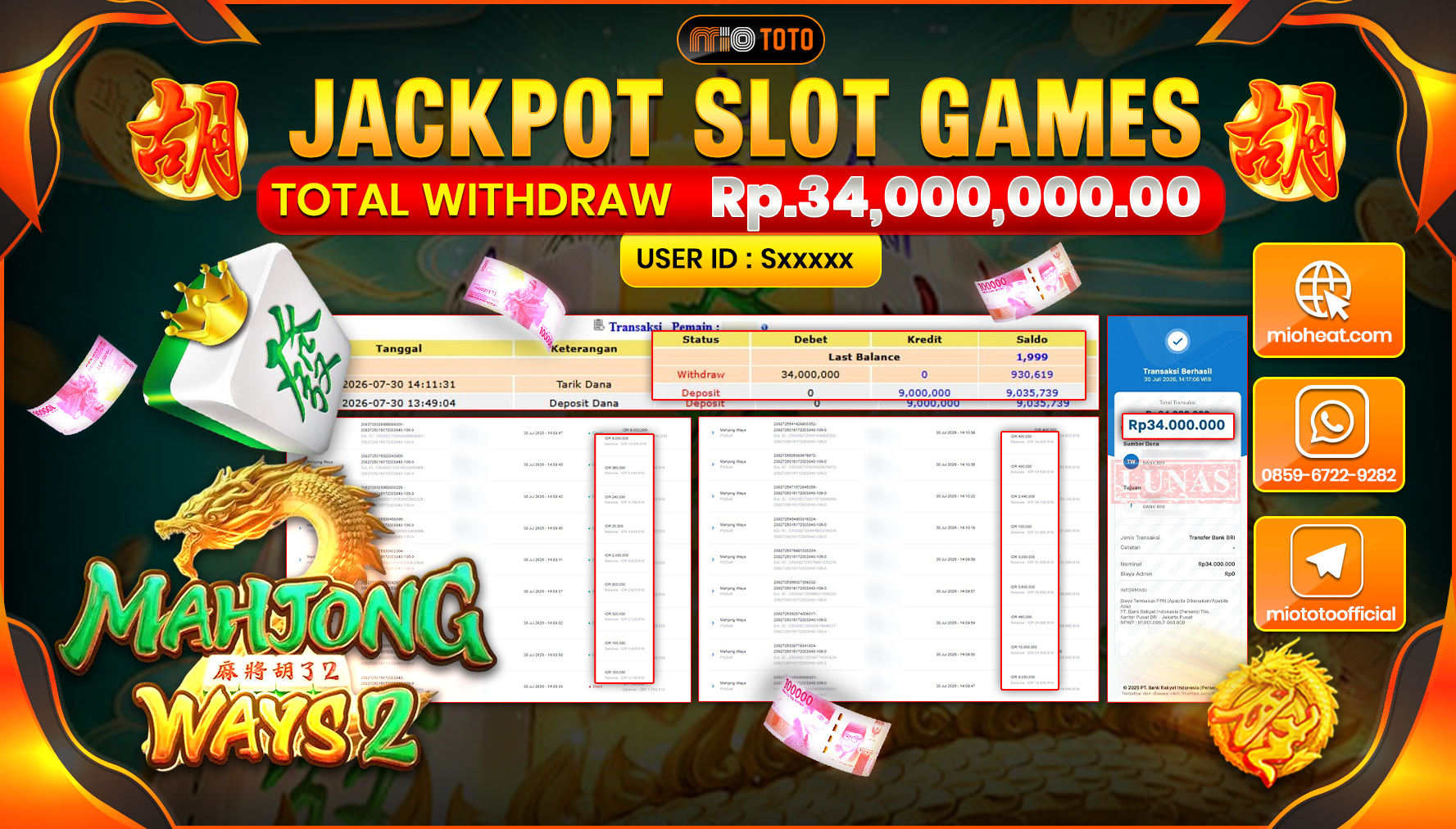 JACKPOT SLOT MAHJONG WAYS 2 Rp.34,000,000 DI BAYAR TUNAI !!!