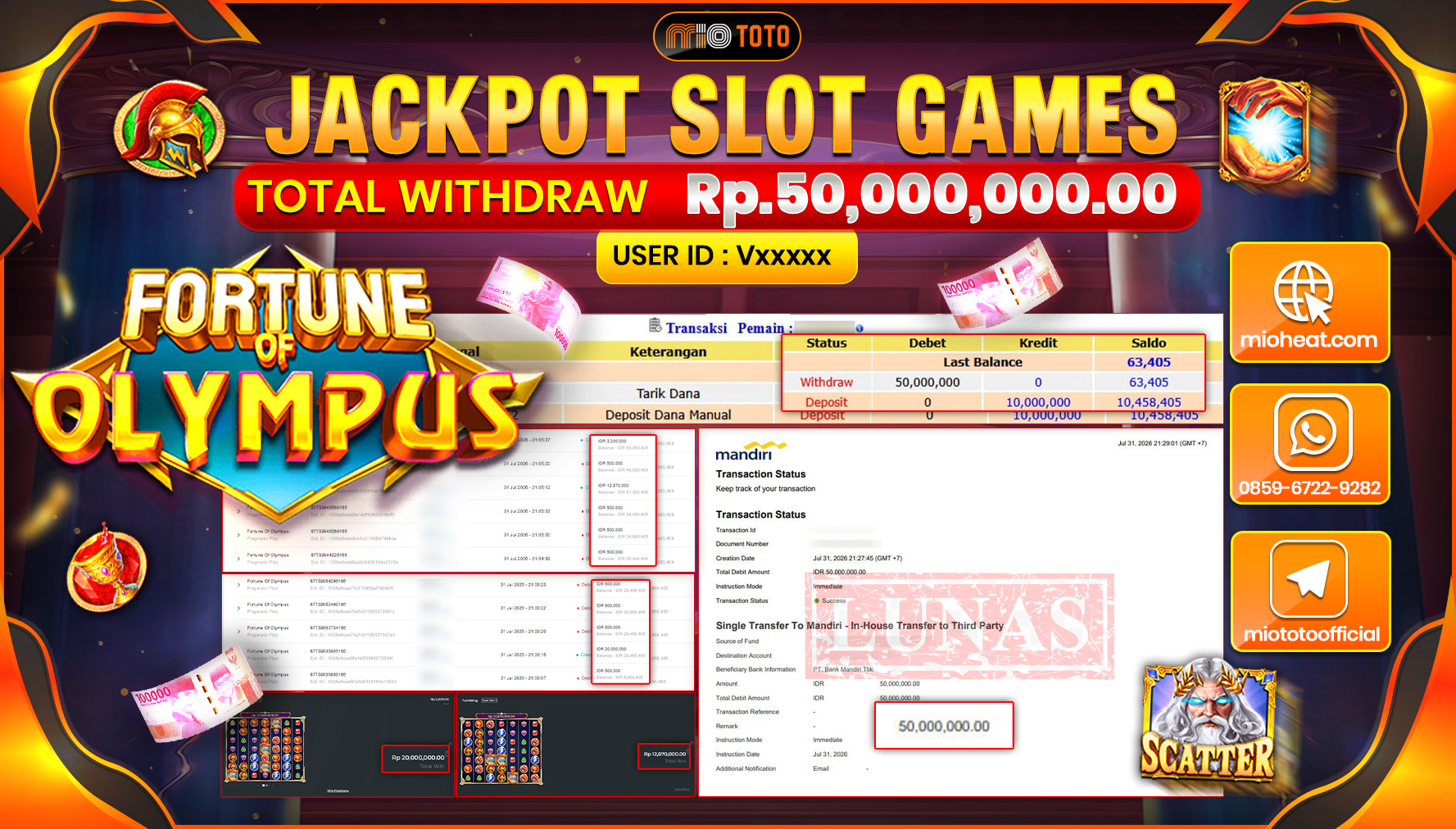 JACKPOT SLOT FORTUNE OF OLYMPUS Rp.50,000,000 DI BAYAR TUNAI !!!