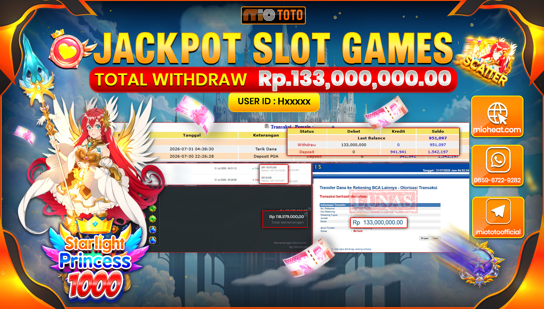 JACKPOT SLOT STARLIGHT PRINCESS 1000 Rp.133,000,000 DI BAYAR TUNAI !!!