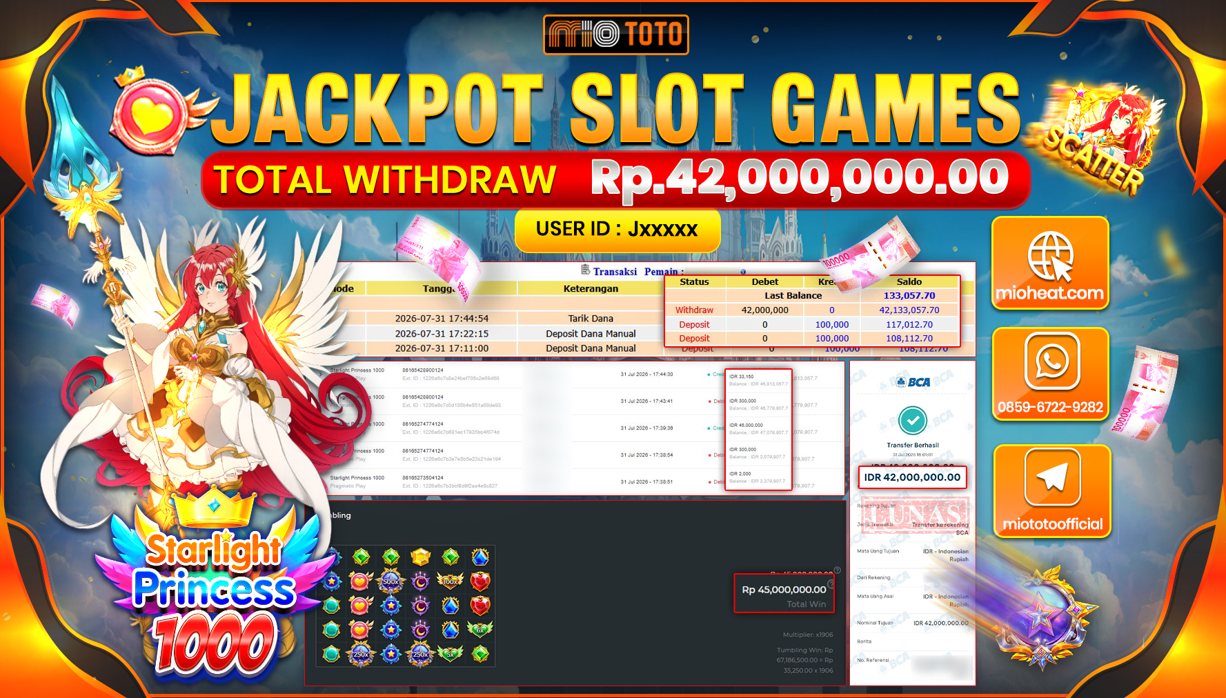 JACKPOT SLOT STARLIGHT PRINCESS 1000 Rp.42,000,000 DI BAYAR TUNAI !!!