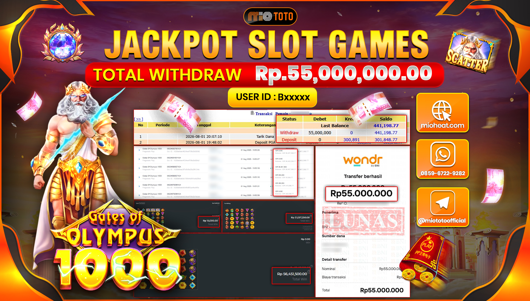 JACKPOT SLOT GATES OF OLYMPUS 1000 Rp.55,000,000 DI BAYAR TUNAI !!!