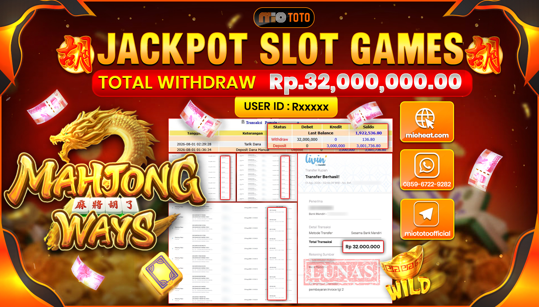 JACKPOT SLOT MAHJONG WAYS Rp.32,000,000 DI BAYAR TUNAI !!!