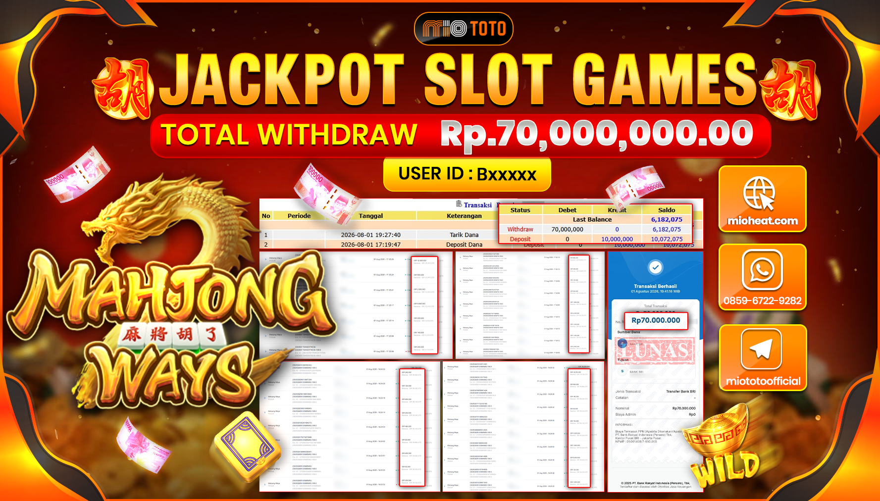 JACKPOT SLOT MAHJONG WAYS Rp.70,000,000 DI BAYAR TUNAI !!!